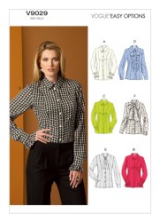 9029 Vogue Easy Button Down Long Sleeve Blouse Ruffles or not Pattern 16-24 or 8-16 choice  Uncut